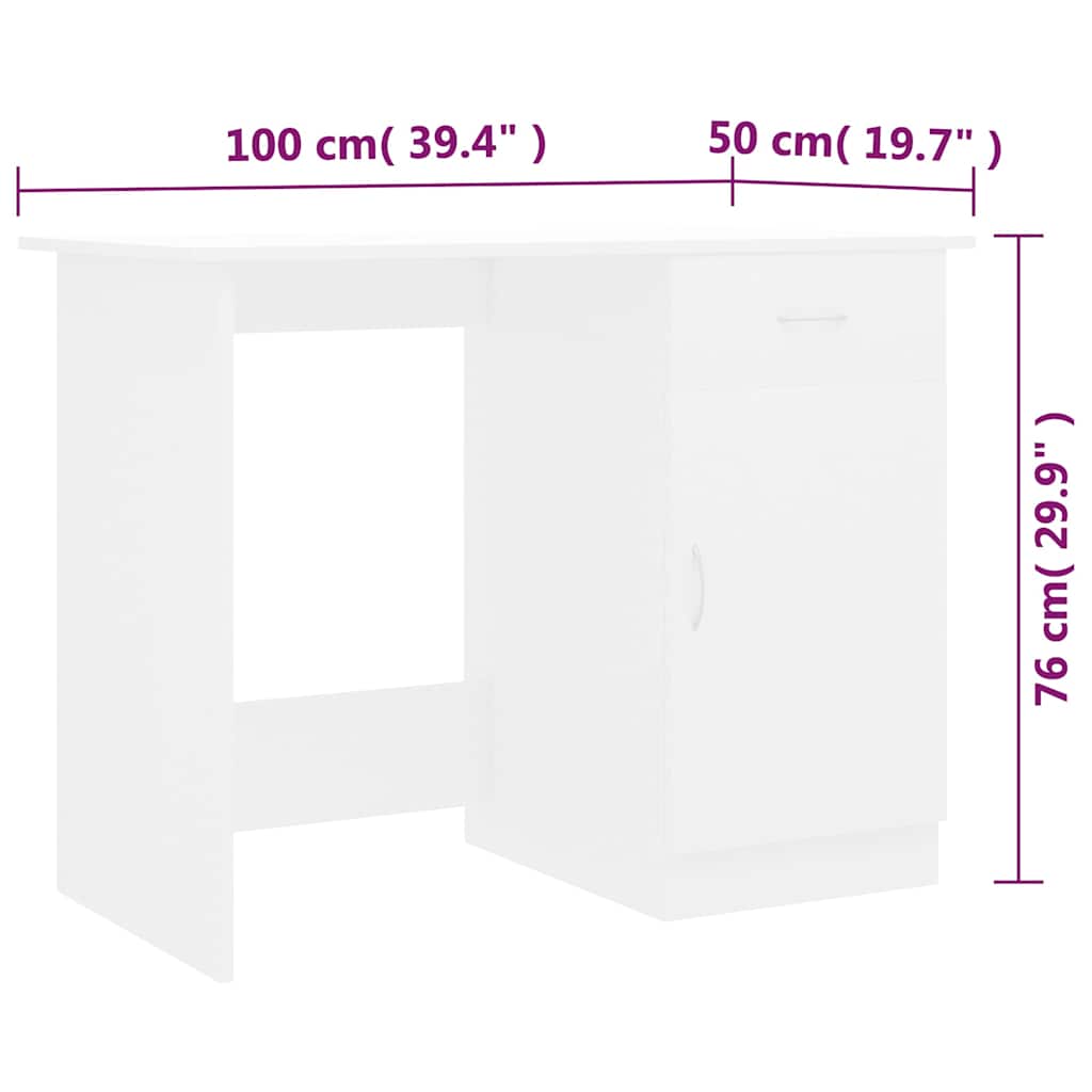 801080 vidaXL Desk White 100x50x76 cm Engineered Wood