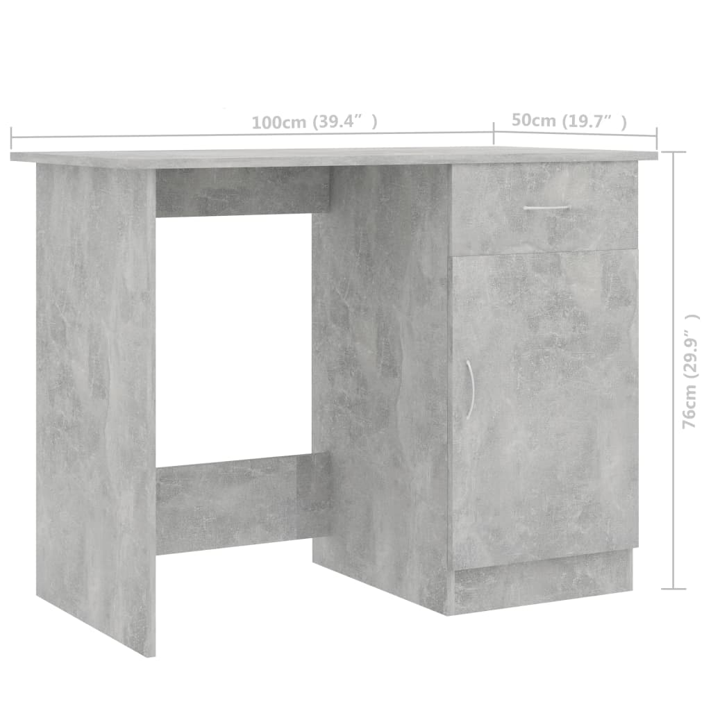 vidaXL Desk Concrete Grey 100x50x76 cm Engineered Wood