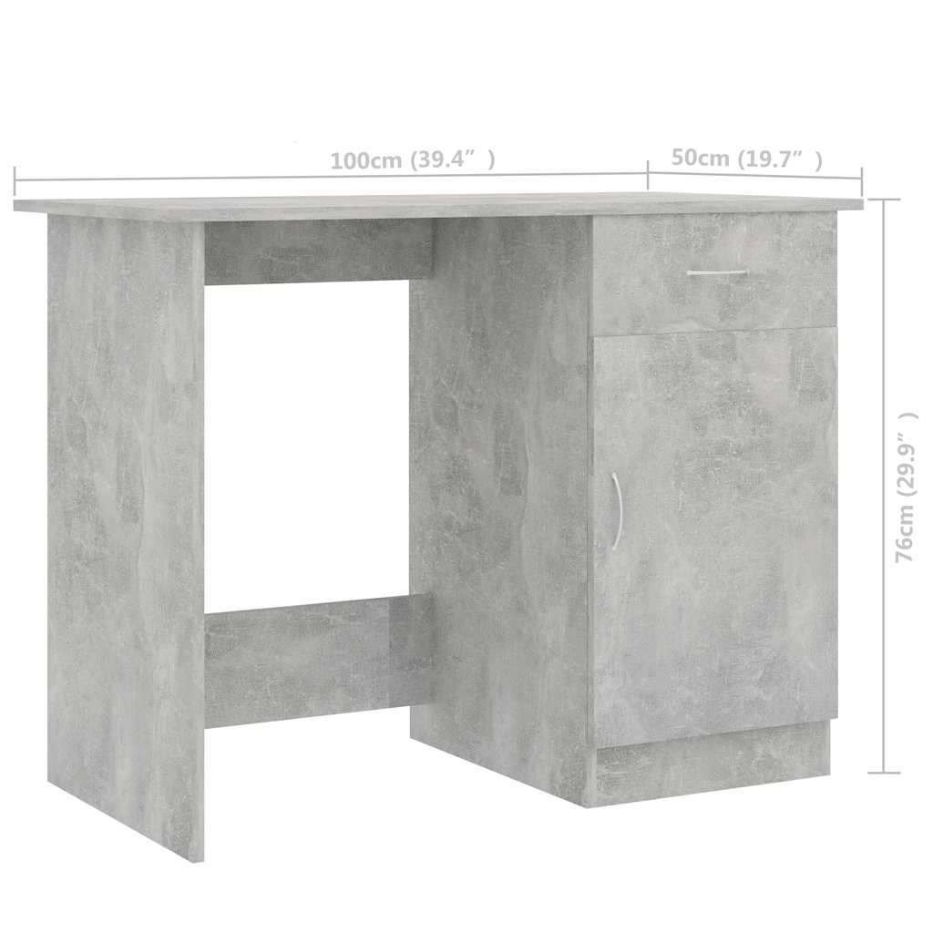 801084 vidaXL Desk Concrete Grey 100x50x76 cm Engineered Wood