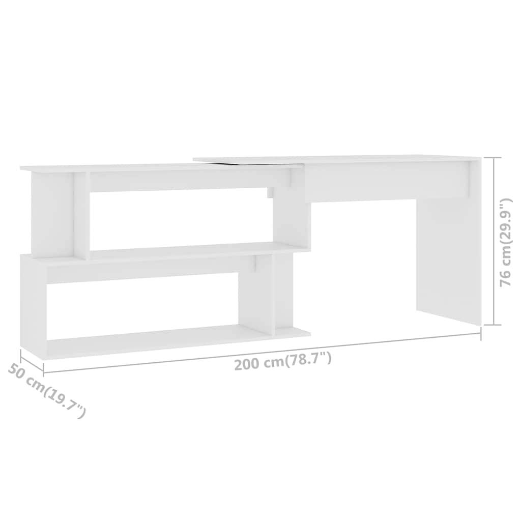 801098 vidaXL Corner Desk White 200x50x76 cm Engineered Wood