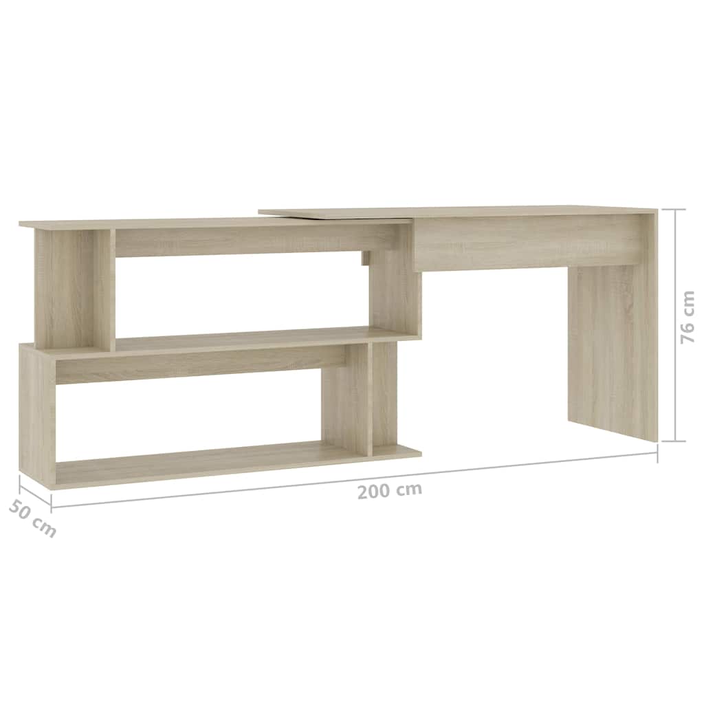 801101 vidaXL Corner Desk Sonoma Oak 200x50x76 cm Engineered Wood
