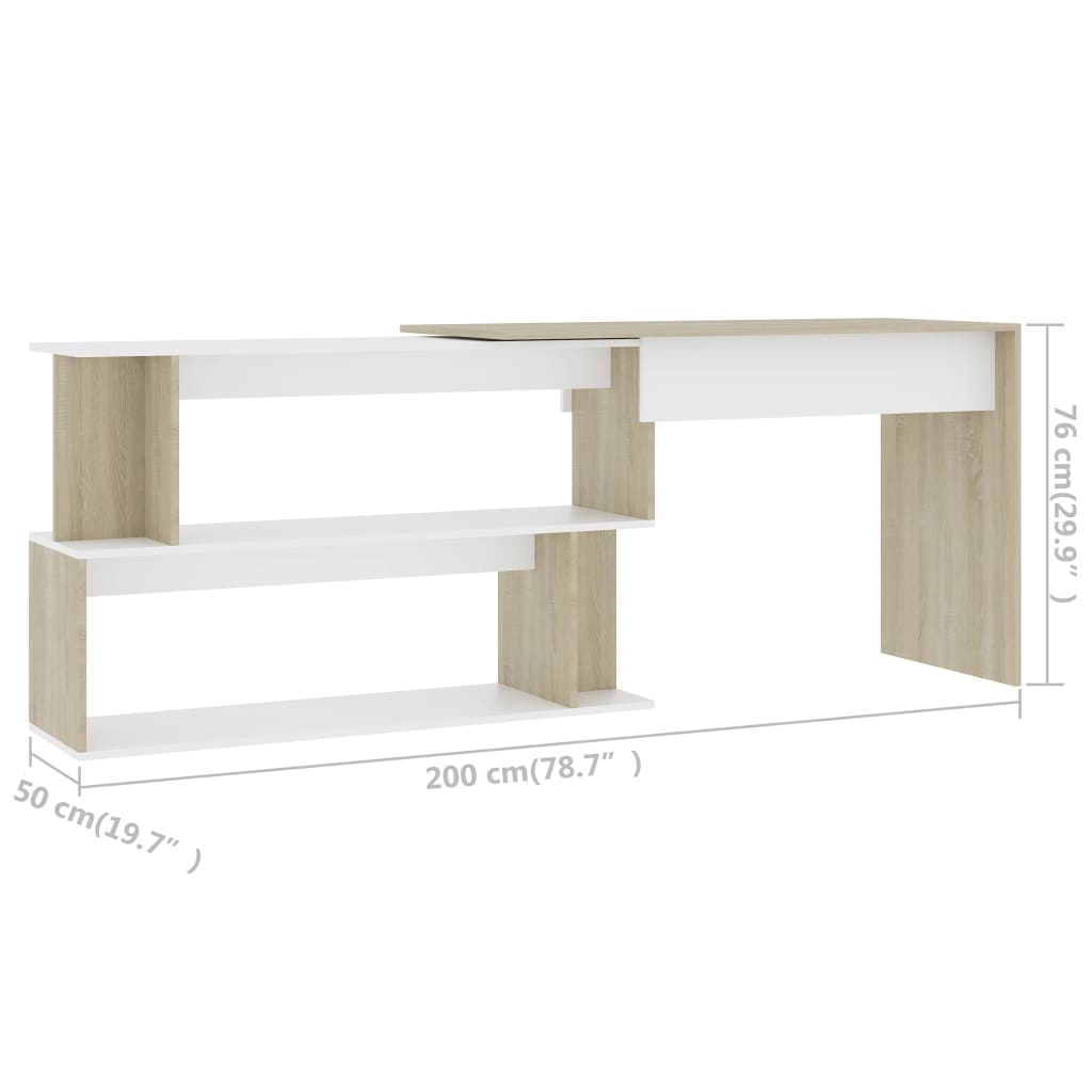 Corner Desk White and Sonoma Oak 200x50x76 cm Engineered Wood