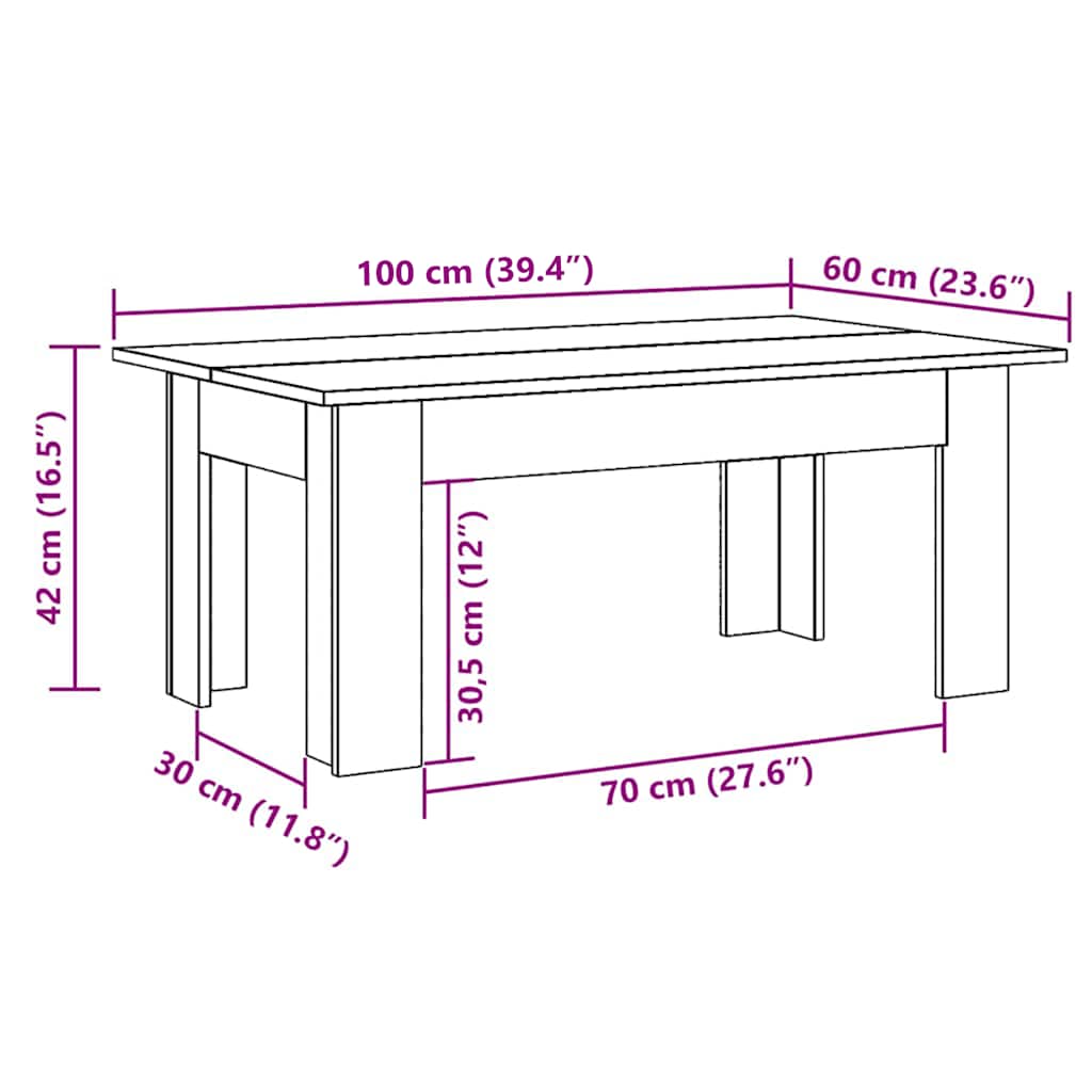Coffee Table Black 100x60x42 cm Engineered Wood