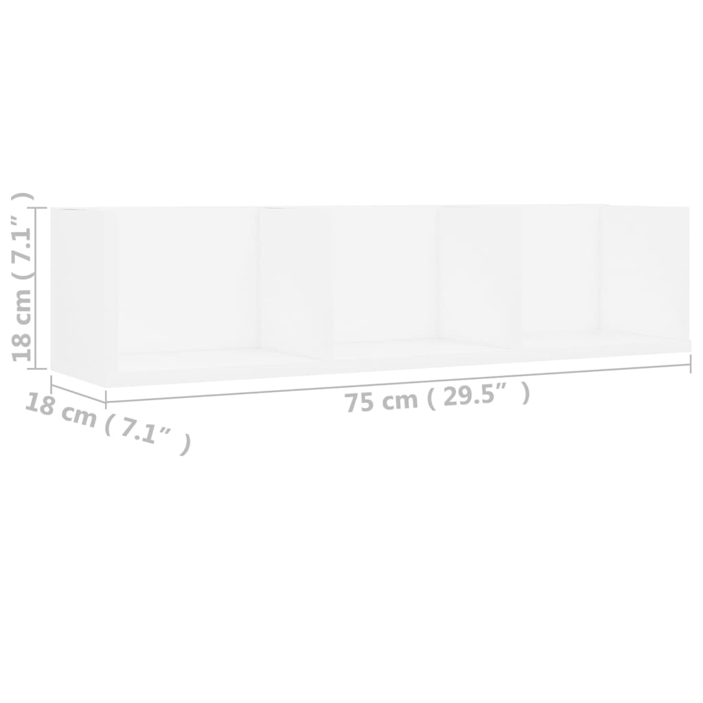 801310 vidaXL CD Wall Shelf White 75x18x18 cm Engineered Wood