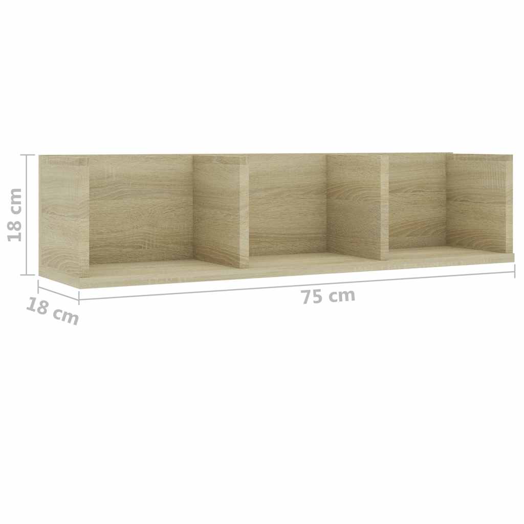 801313 vidaXL CD Wall Shelf Sonoma Oak 75x18x18 cm Engineered Wood
