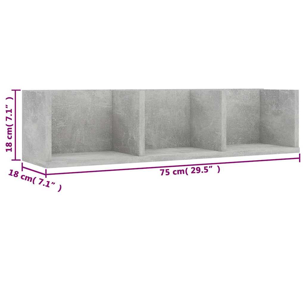 801314 vidaXL CD Wall Shelf Concrete Grey 75x18x18 cm Engineered Wood