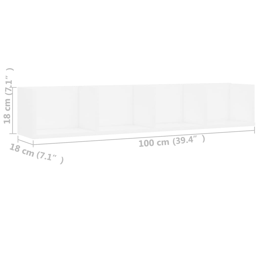 801319 vidaXL CD Wall Shelf White 100x18x18 cm Engineered Wood