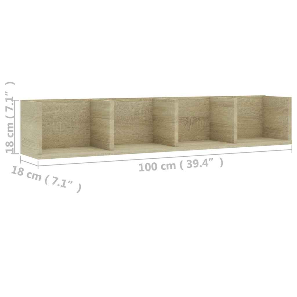 801322 vidaXL CD Wall Shelf Sonoma Oak 100x18x18 cm Engineered Wood