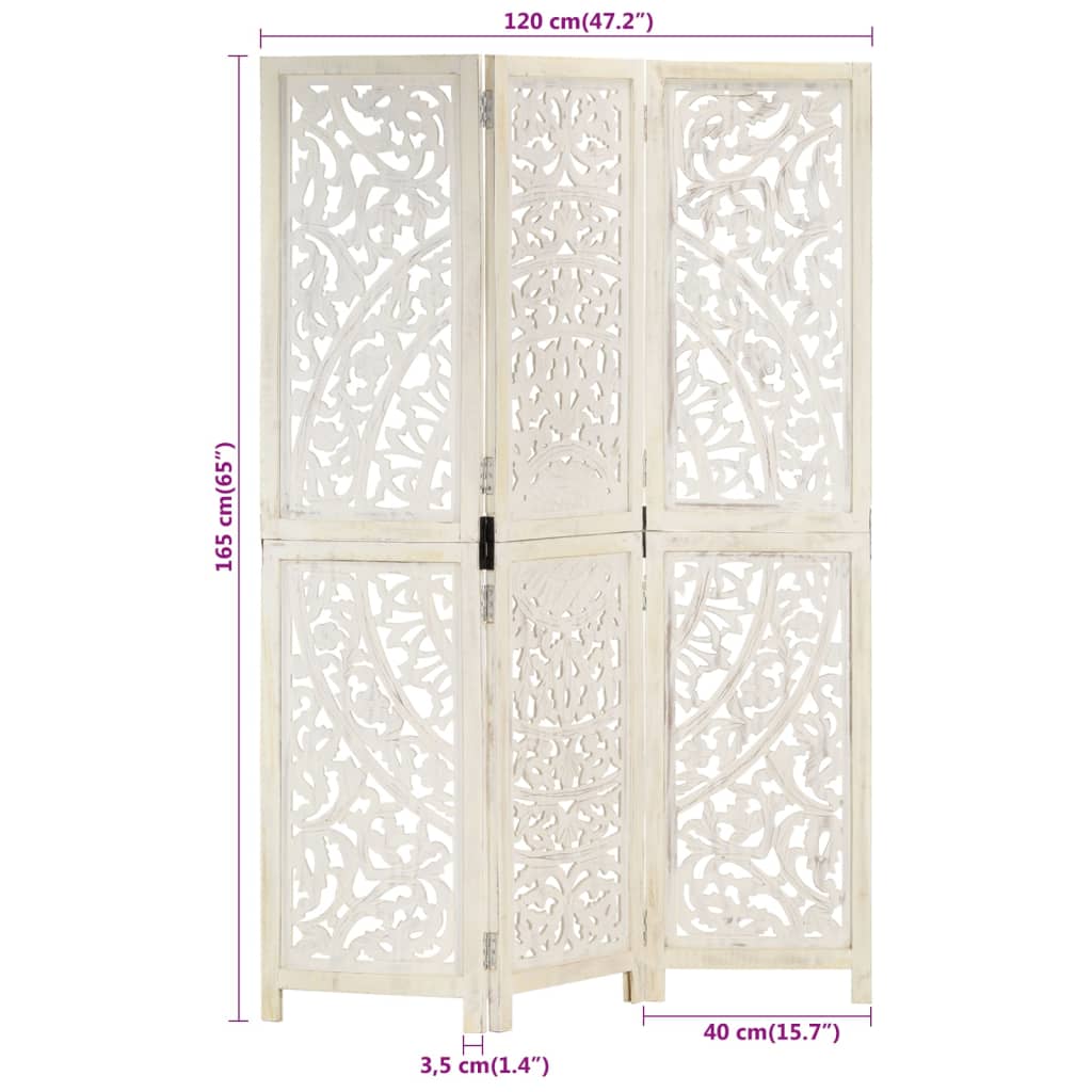 Hand carved 3-Panel Room Divider White 120x165 cm