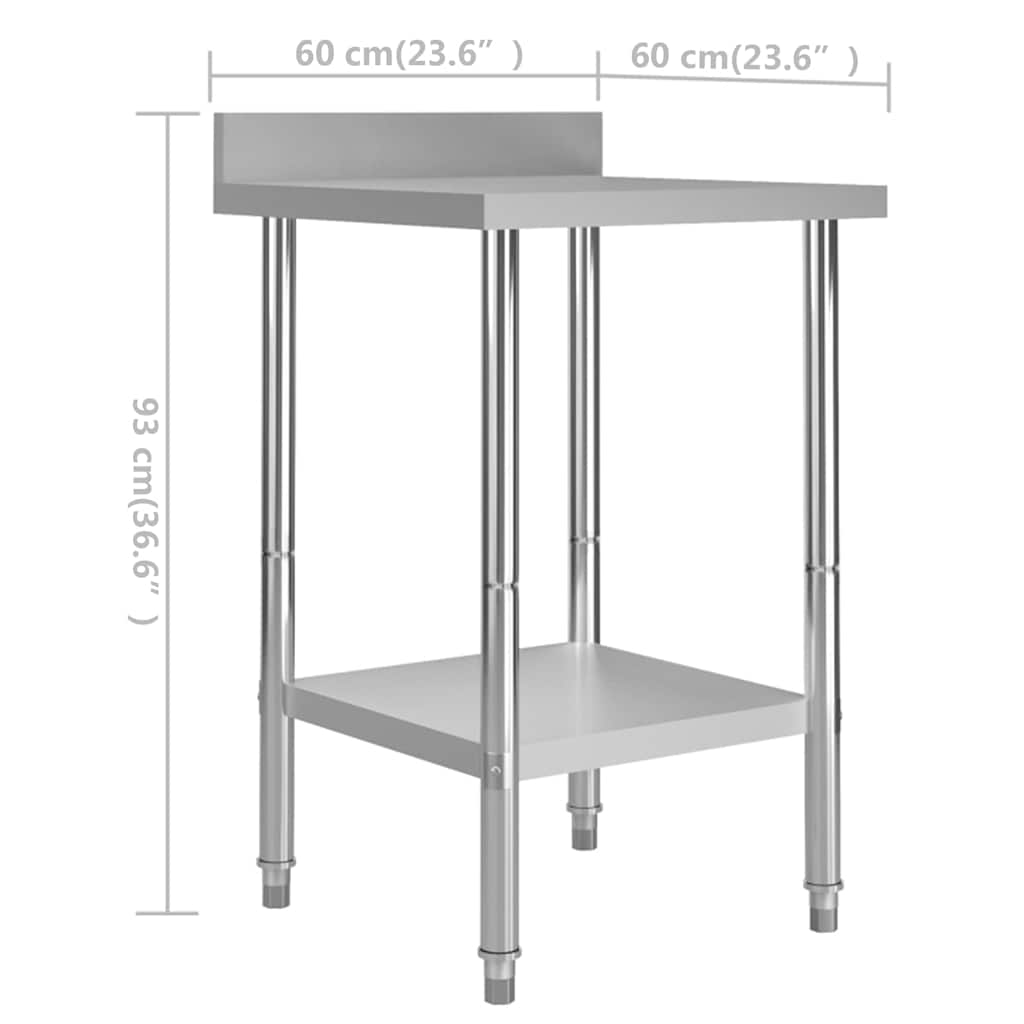 Kitchen Work Table with Backsplash 60x60x93 cm Stainless Steel