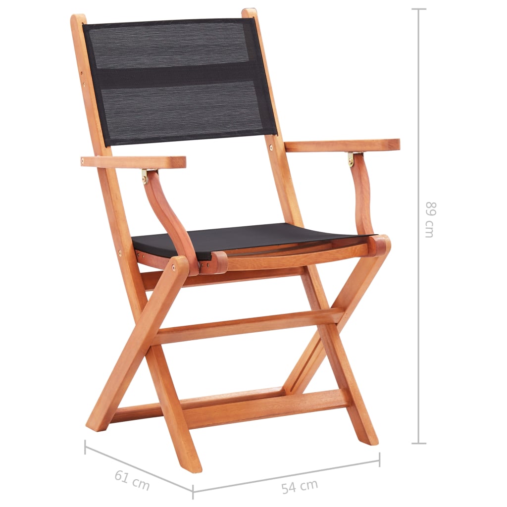 Folding Chairs 4 pcs Black Solid Eucalyptus Wood and Textilene