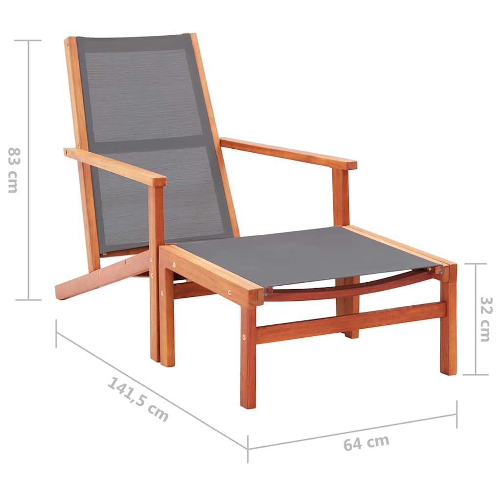 48696 vidaXL Garden Chair with Footrest Grey Solid Eucalyptus Wood and Textilene