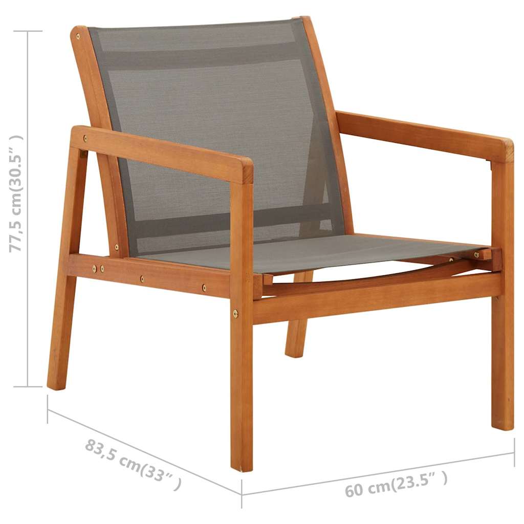 48697 vidaXL Garden Lounge Chair Grey Solid Eucalyptus Wood and Textilene