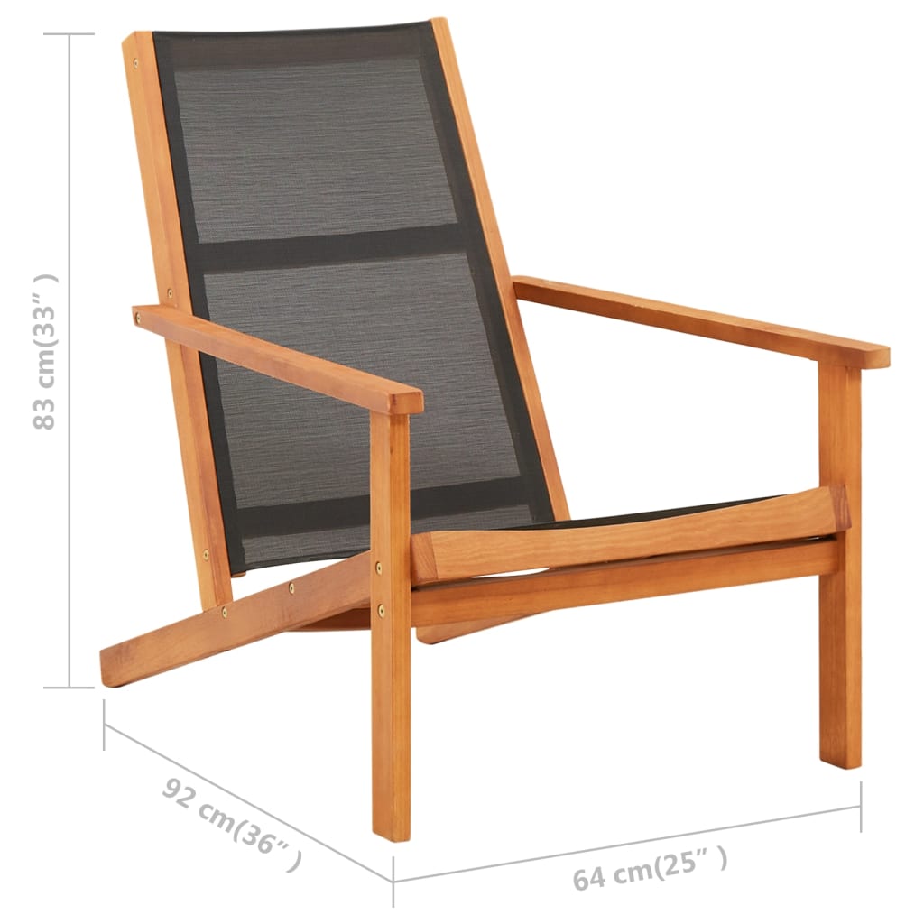 48699 vidaXL Garden Lounge Chair Black Solid Eucalyptus Wood and Textilene