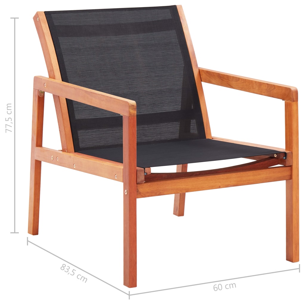 48701 vidaXL Garden Lounge Chair Black Solid Eucalyptus Wood and Textilene