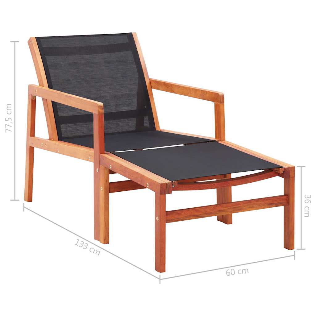 48702 vidaXL Garden Chair with Footrest Solid Eucalyptus Wood and Textilene