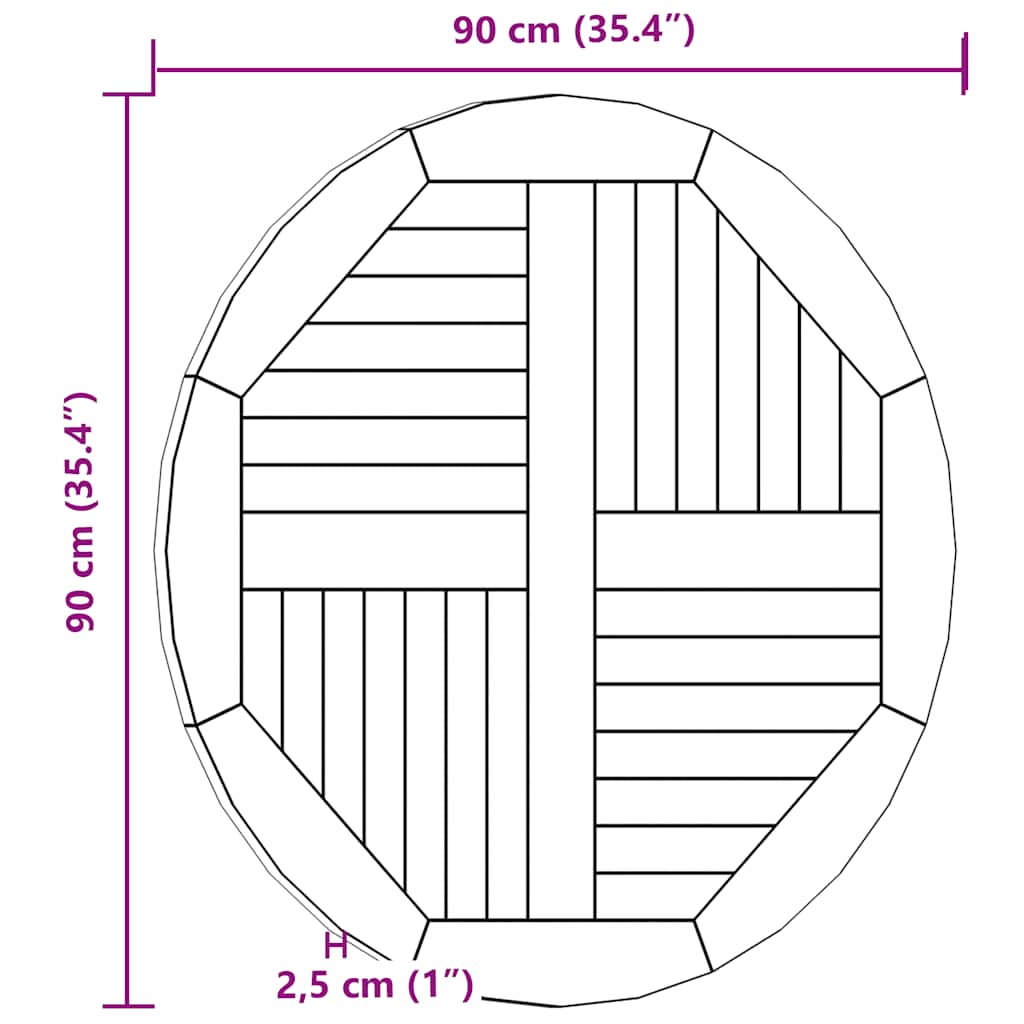 Table Top Solid Teak Wood Round 2.5 cm 90 cm
