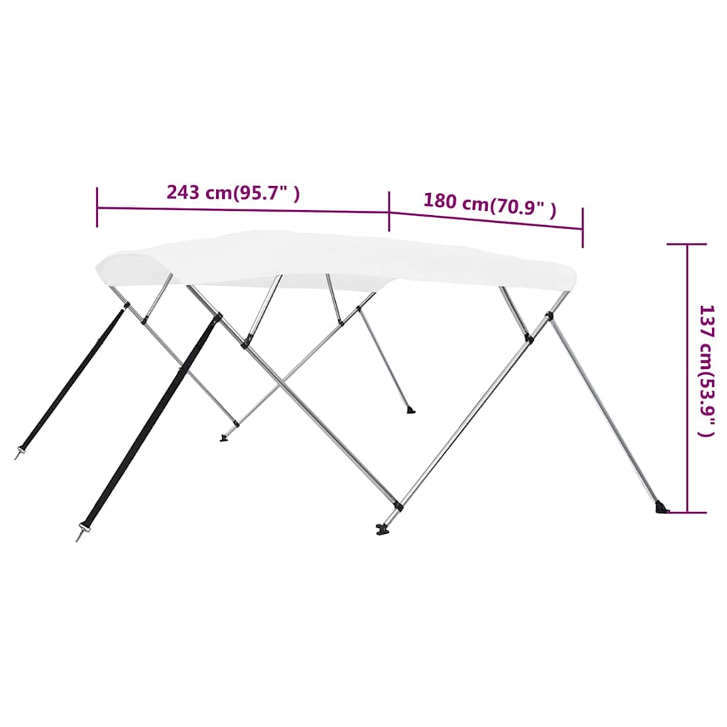 92367 vidaXL 4 Bow Bimini Top White 243x180x137 cm