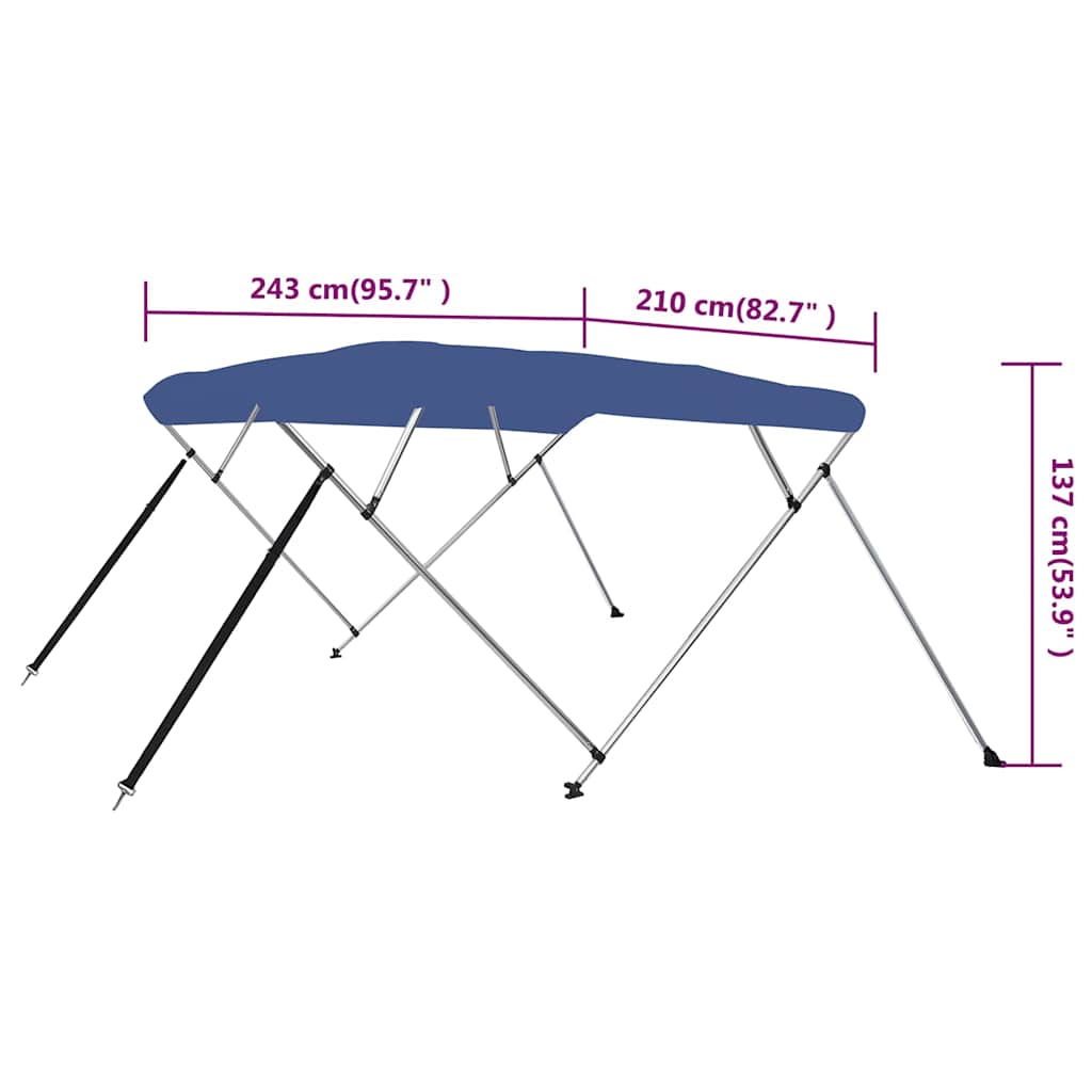 92372 vidaXL 4 Bow Bimini Top Blue 243x210x137 cm