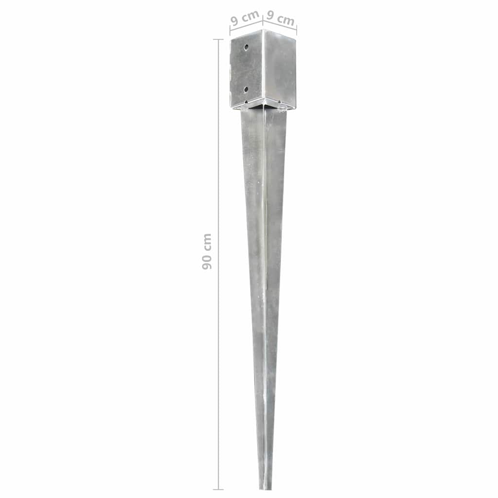 145418 vidaXL Ground Spikes 12 pcs Silver 9x9x90 cm Galvanised Steel