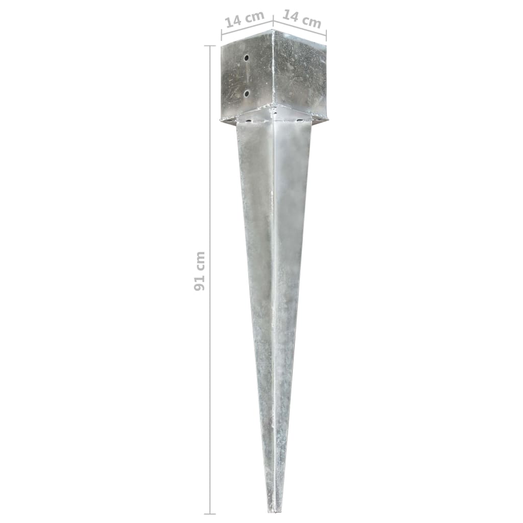 145428 vidaXL Ground Spikes 6 pcs Silver 14x14x91 cm Galvanised Steel