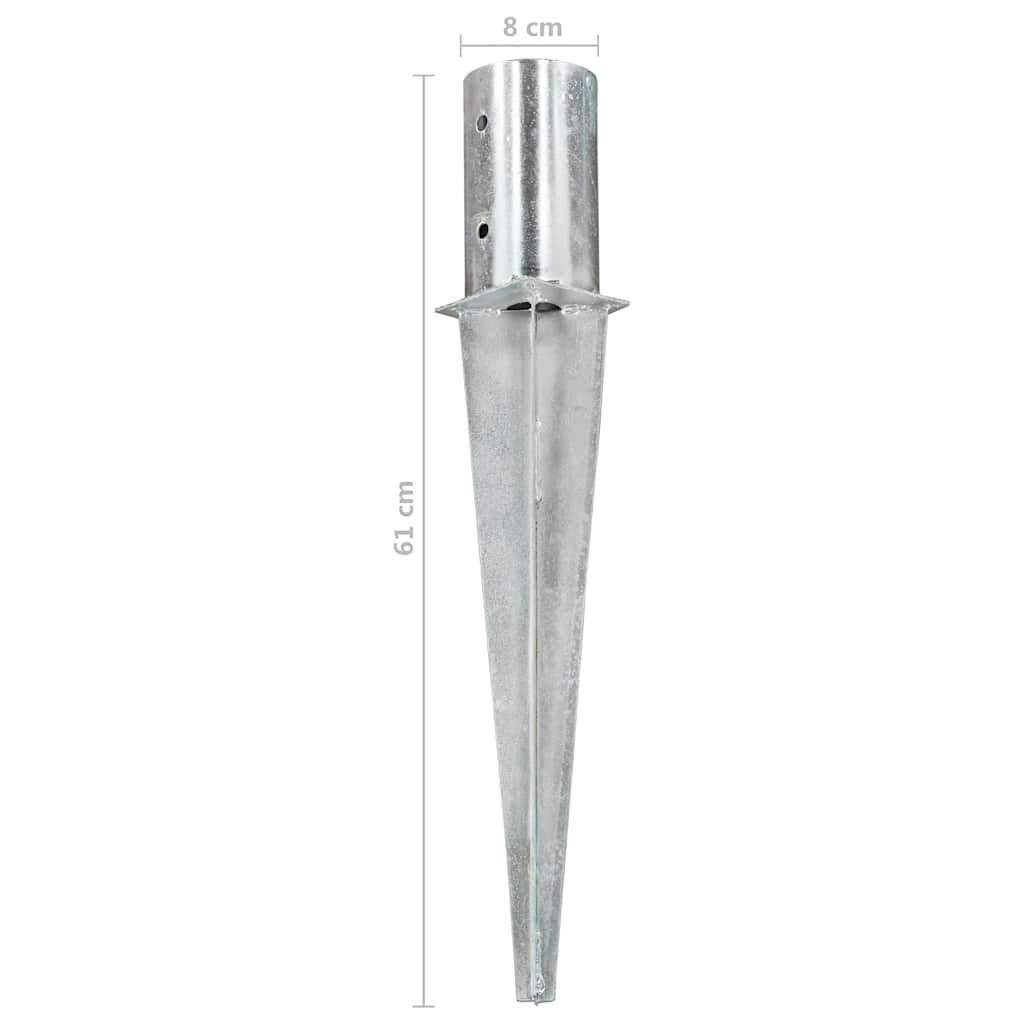 145430 vidaXL Ground Spikes 6 pcs Silver 8x61 cm Galvanised Steel