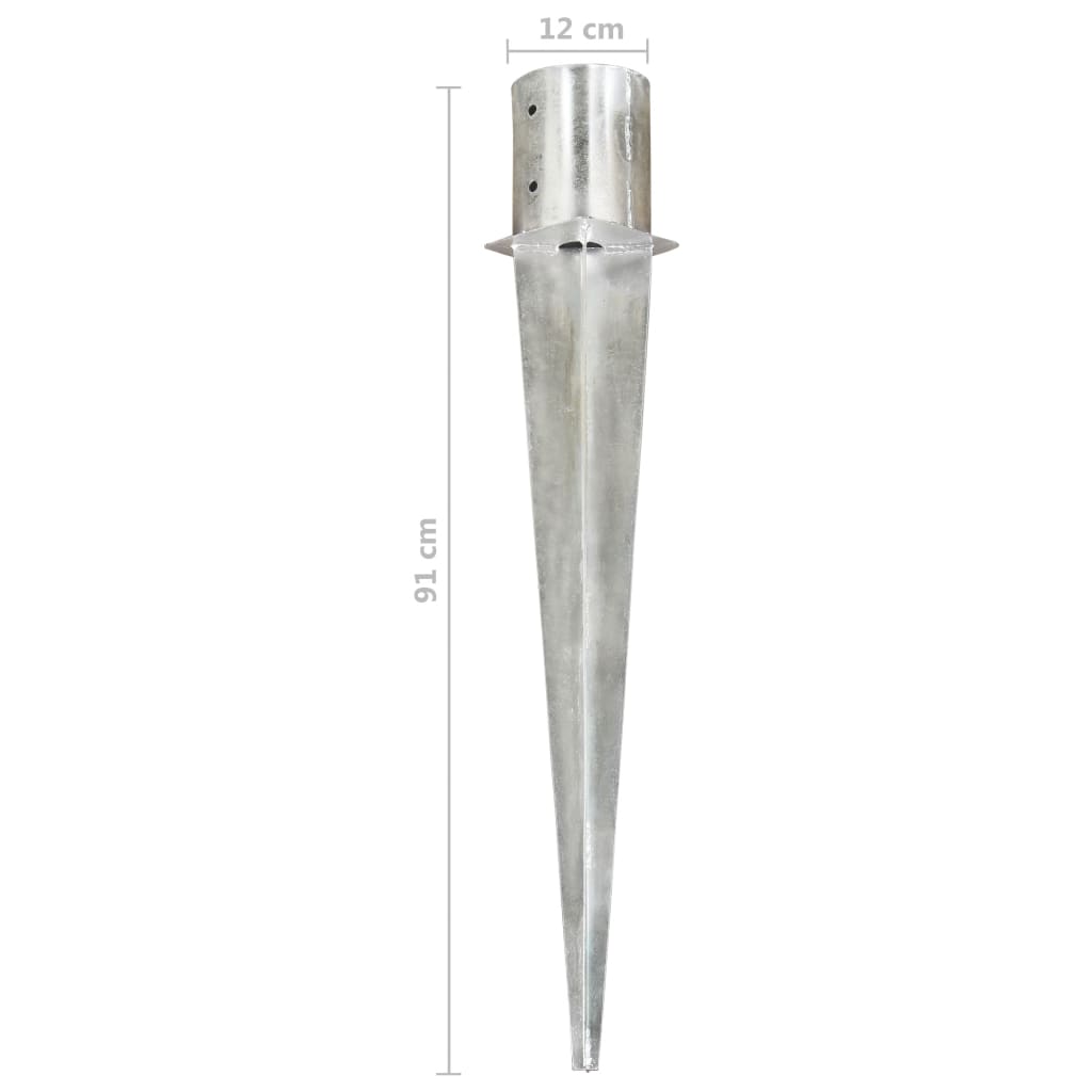 145433 vidaXL Ground Spikes 2 pcs Silver 12x91 cm Galvanised Steel