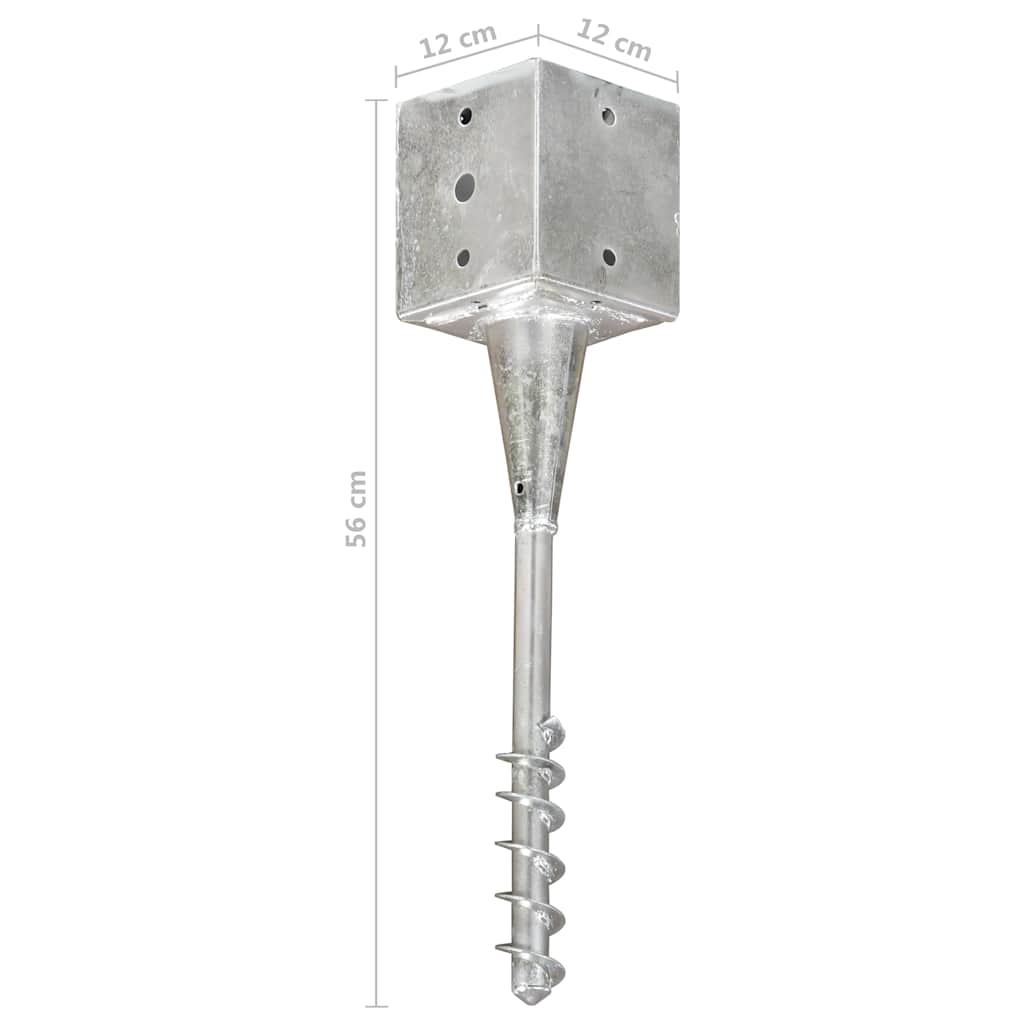 145444 vidaXL Ground Spikes 6 pcs Silver 12x12x56 cm Galvanised Steel