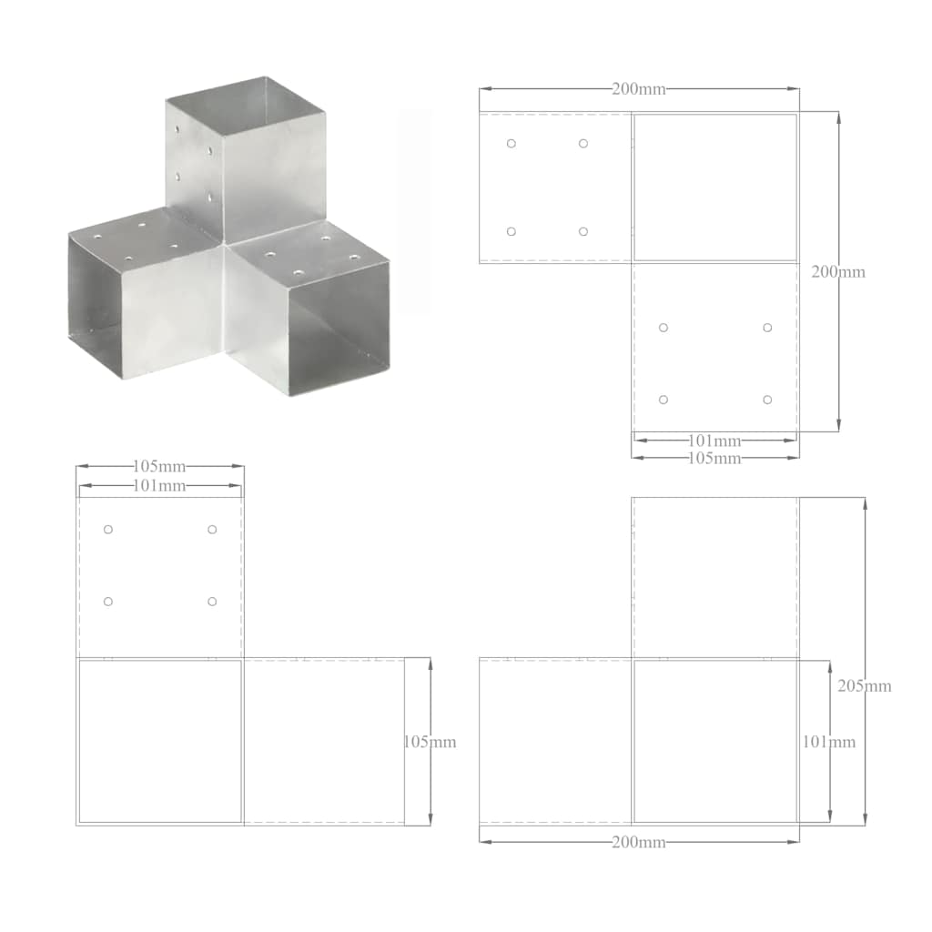 145481 vidaXL Post Connector Y Shape Galvanised Metal 101x101 mm