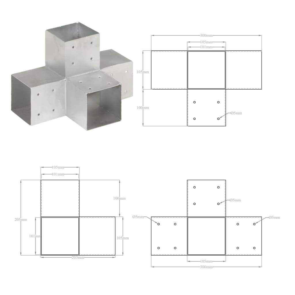 145483 vidaXL Post Connector X Shape Galvanised Metal 101x101 mm