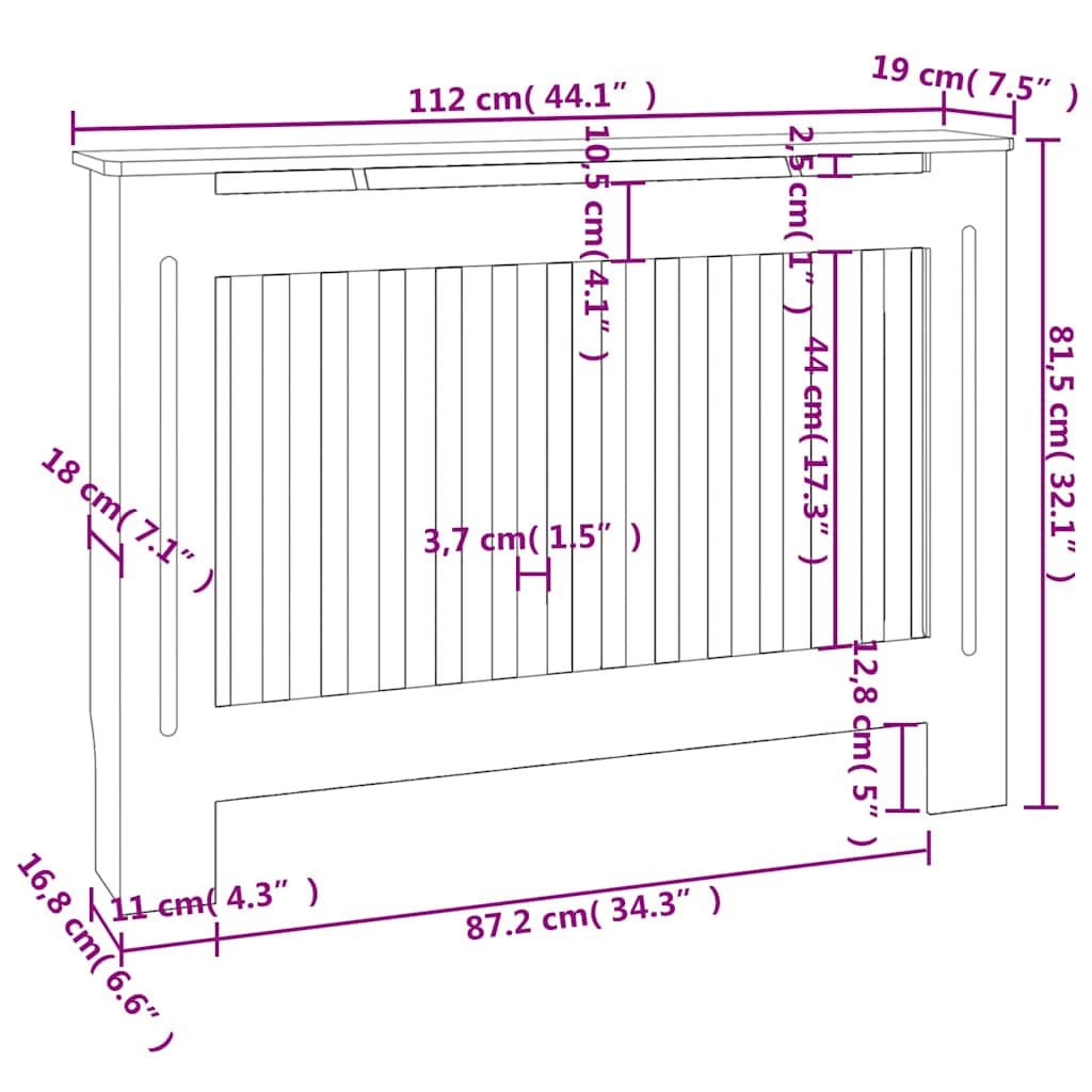 Radiator Cover Black 112x19x81,5 cm Engineered Wood