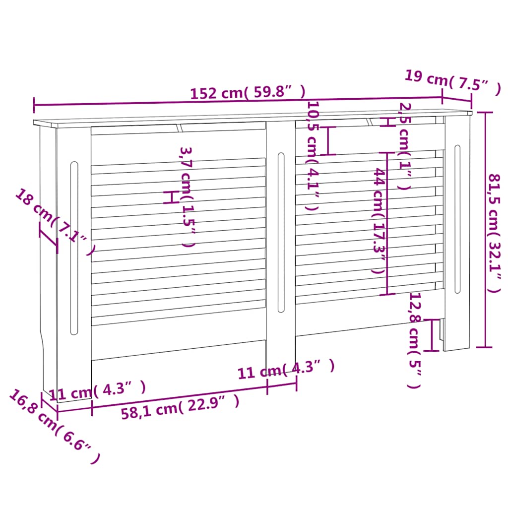 Radiator Cover 152x19x81.5 cm MDF