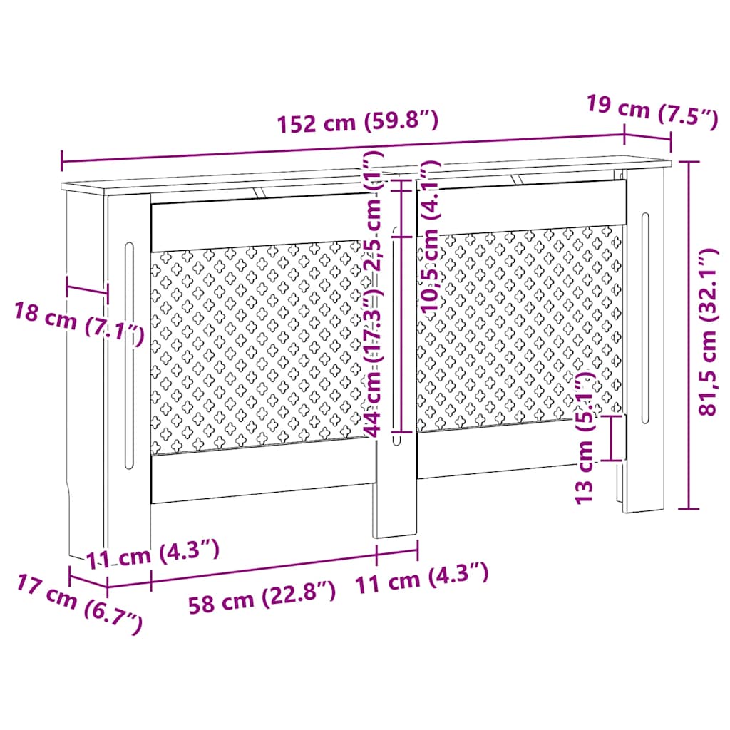 Radiator Cover 152x19x81,5 cm MDF