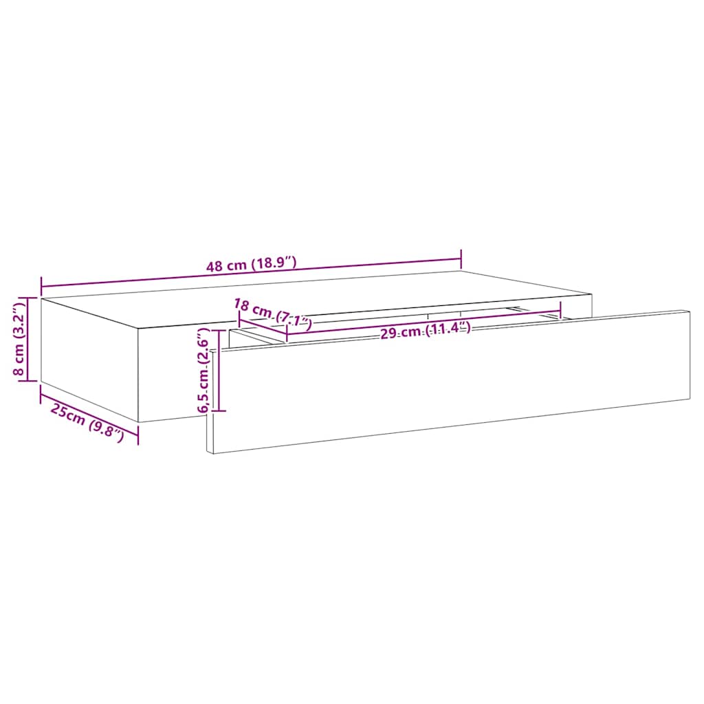 288205 vidaXL Floating Wall Shelf with Drawer Black 48x25x8 cm