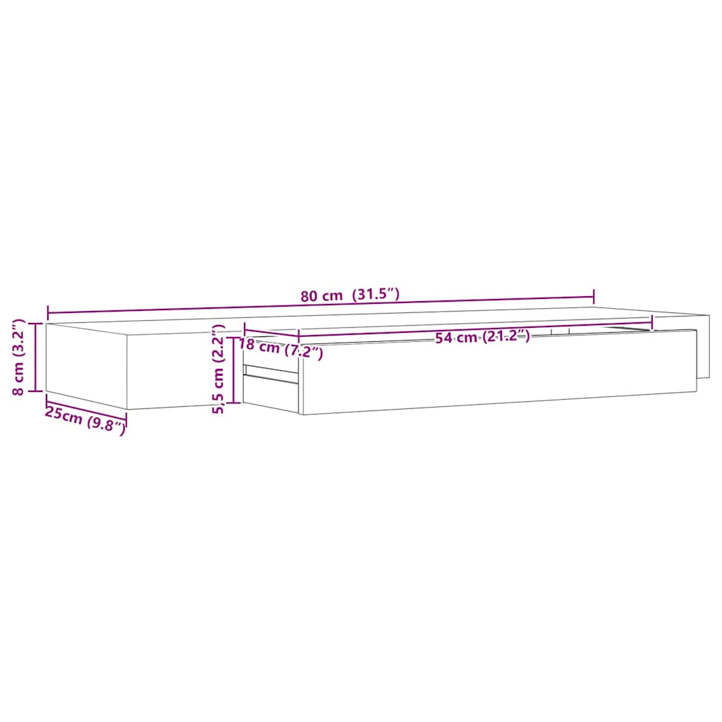 288206 vidaXL Floating Wall Shelf with Drawer Black 80x25x8 cm