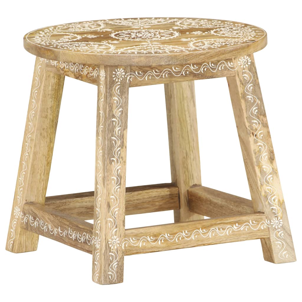 Stool | Brown with white patterns | Solid mango wood | 38x38x35 cm