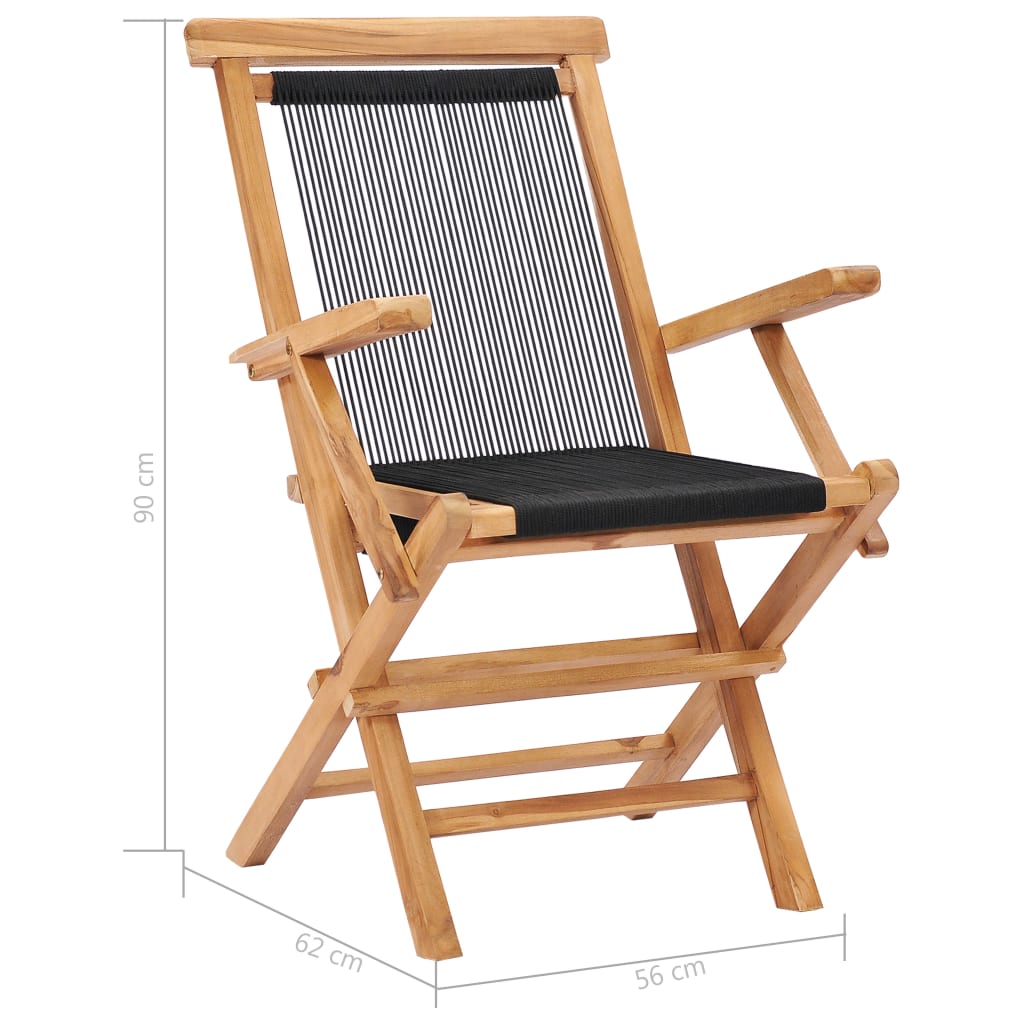 Folding Chairs 2 pcs Solid Teak Wood and Rope