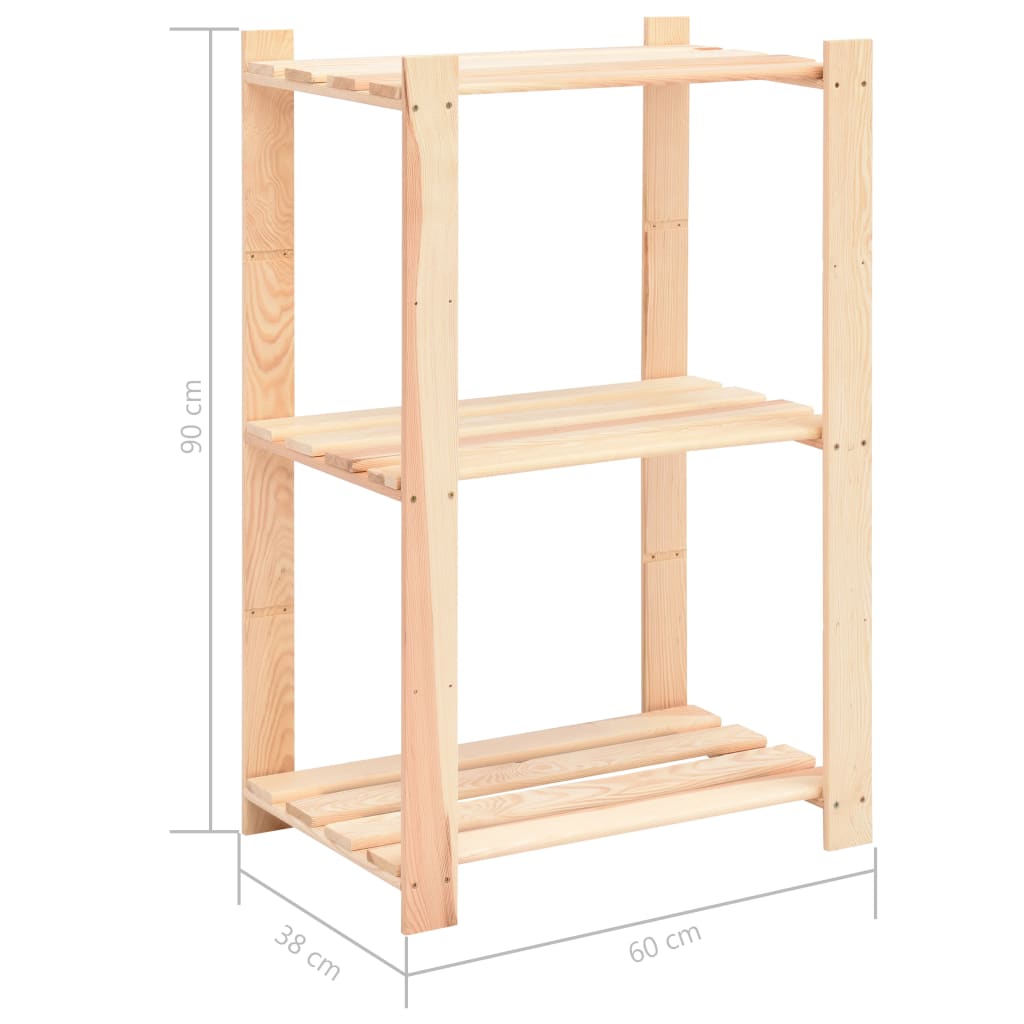 vidaXL 3-Tier Storage Racks 3 pcs 60x38x90 cm Solid Pinewood 150 kg