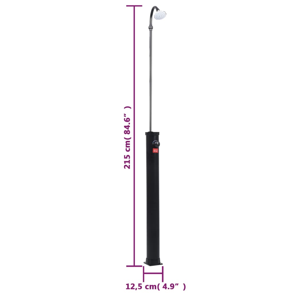 Garden Solar Shower Black 215 cm 8 L