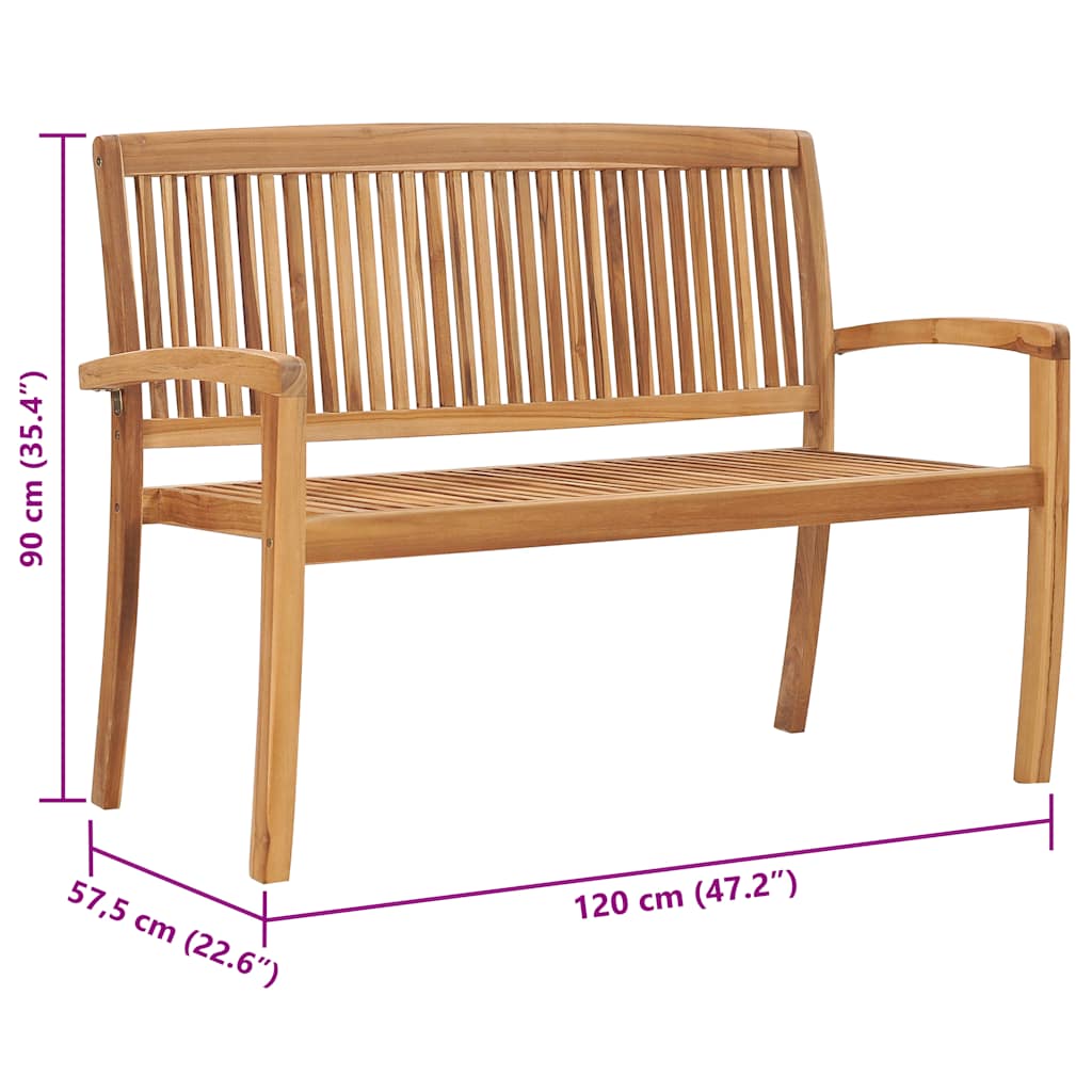 49388 vidaXL 2-Seater Stacking Garden Bench 120 cm Solid Teak Wood