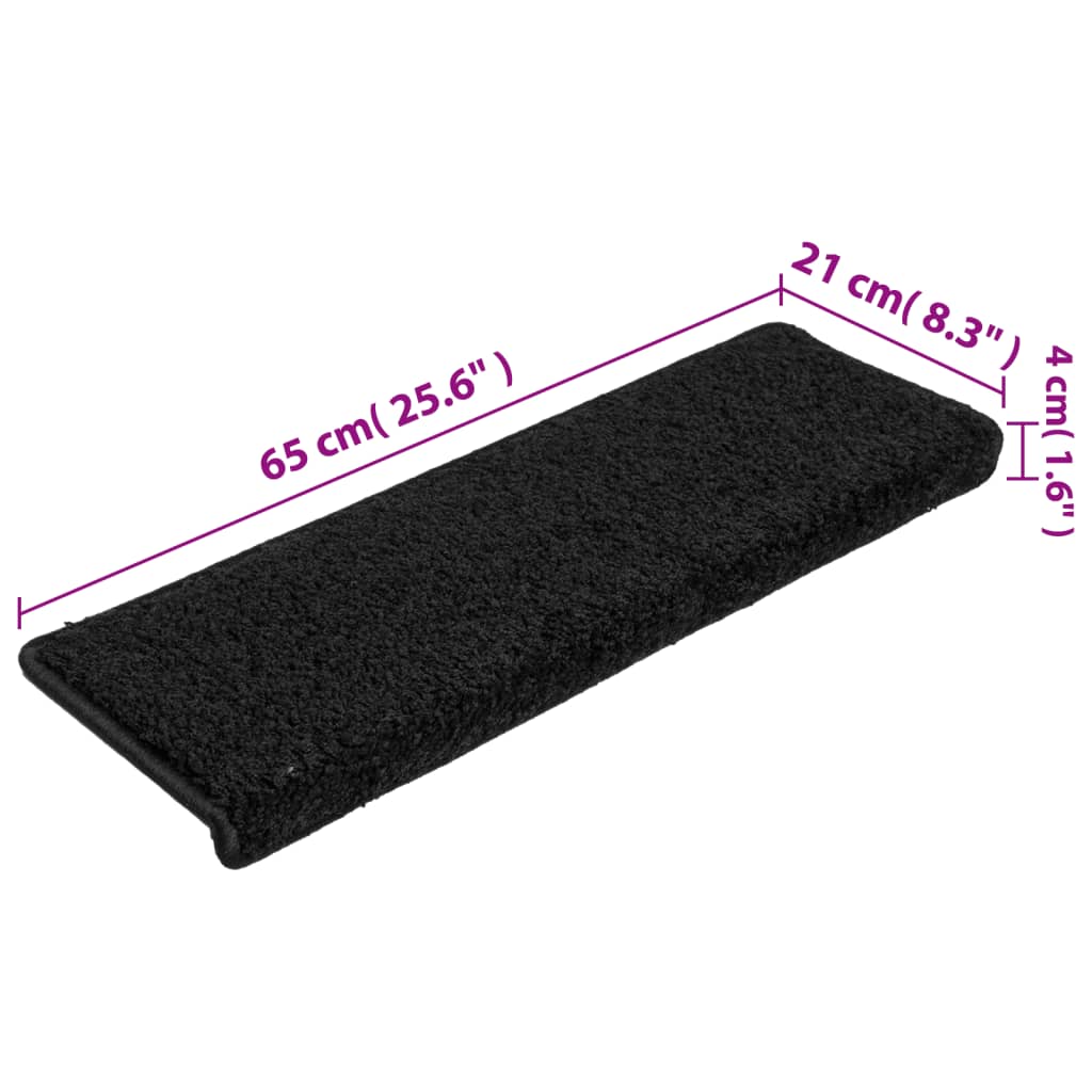 Stair Mats 15 pcs 65x21x4 cm Black Rectangular Edge