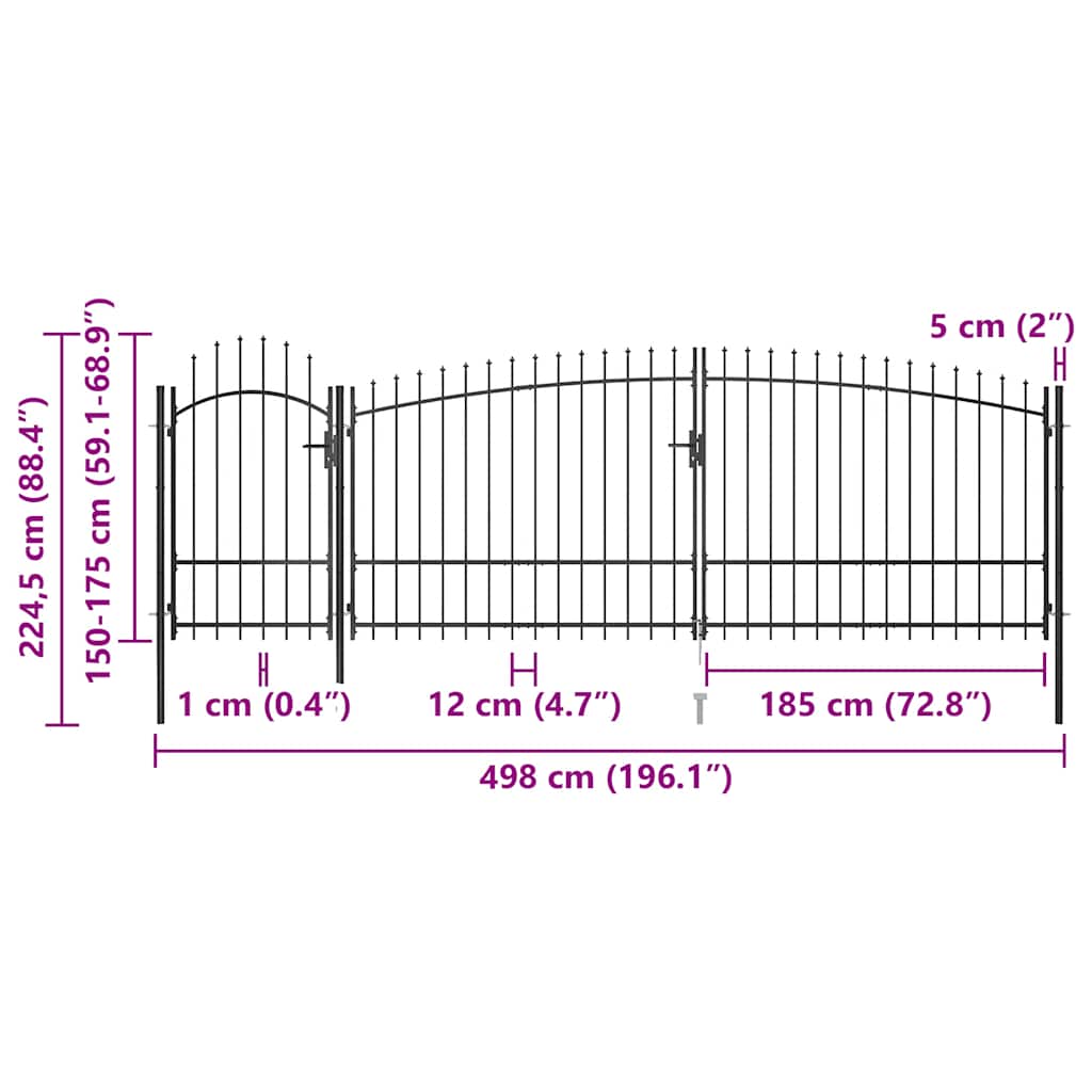 146325 vidaXL Garden Fence Gate "Woerden" with Spear Top 5x1,75 m Black