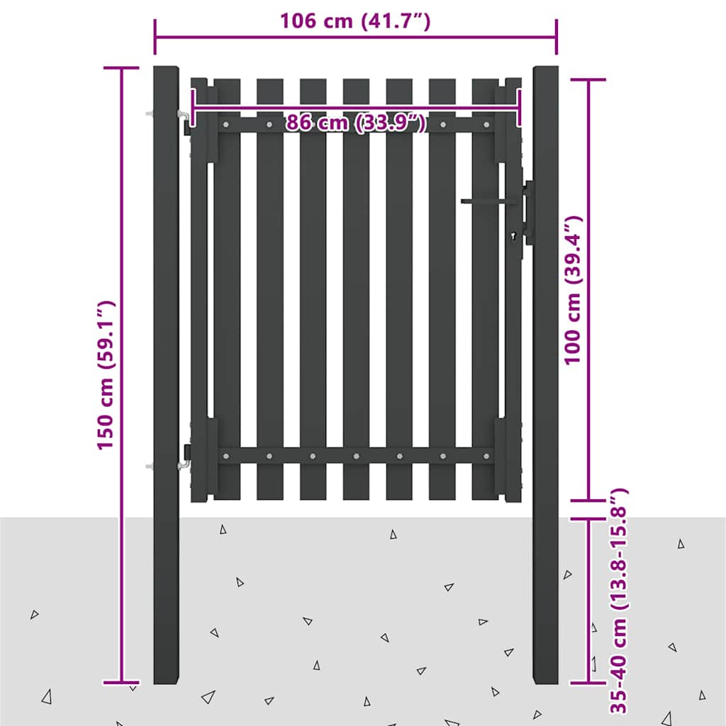 146328 vidaXL Garden Fence Gate Steel 100x100 cm Anthracite