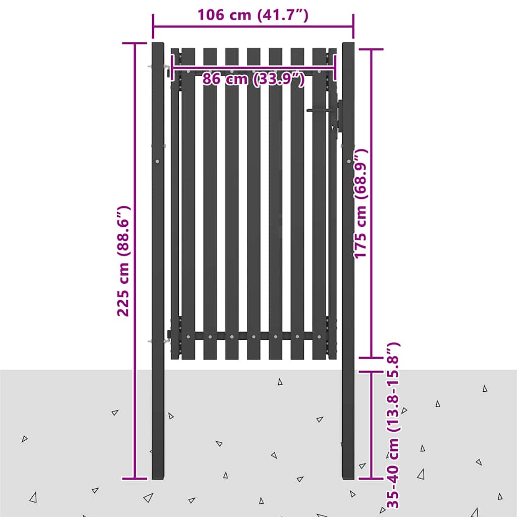 146331 vidaXL Garden Fence Gate Steel 100x175 cm Anthracite