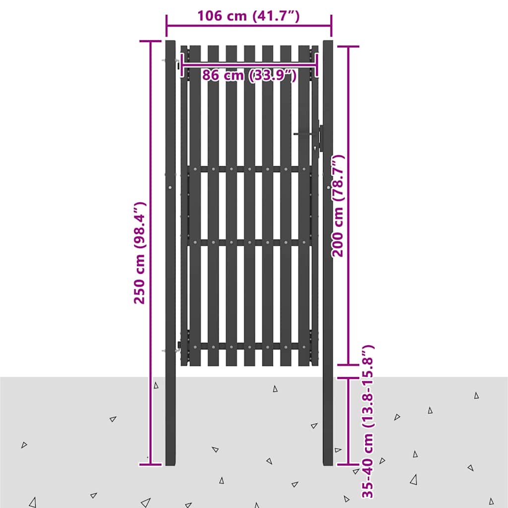 146332 vidaXL Garden Fence Gate Steel 100x200 cm Anthracite
