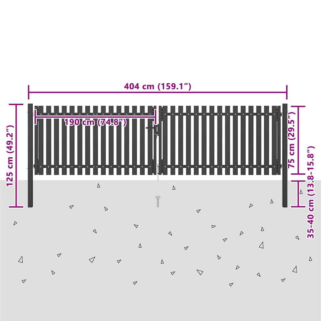 146333 vidaXL Garden Fence Gate Steel 400x75 cm Anthracite