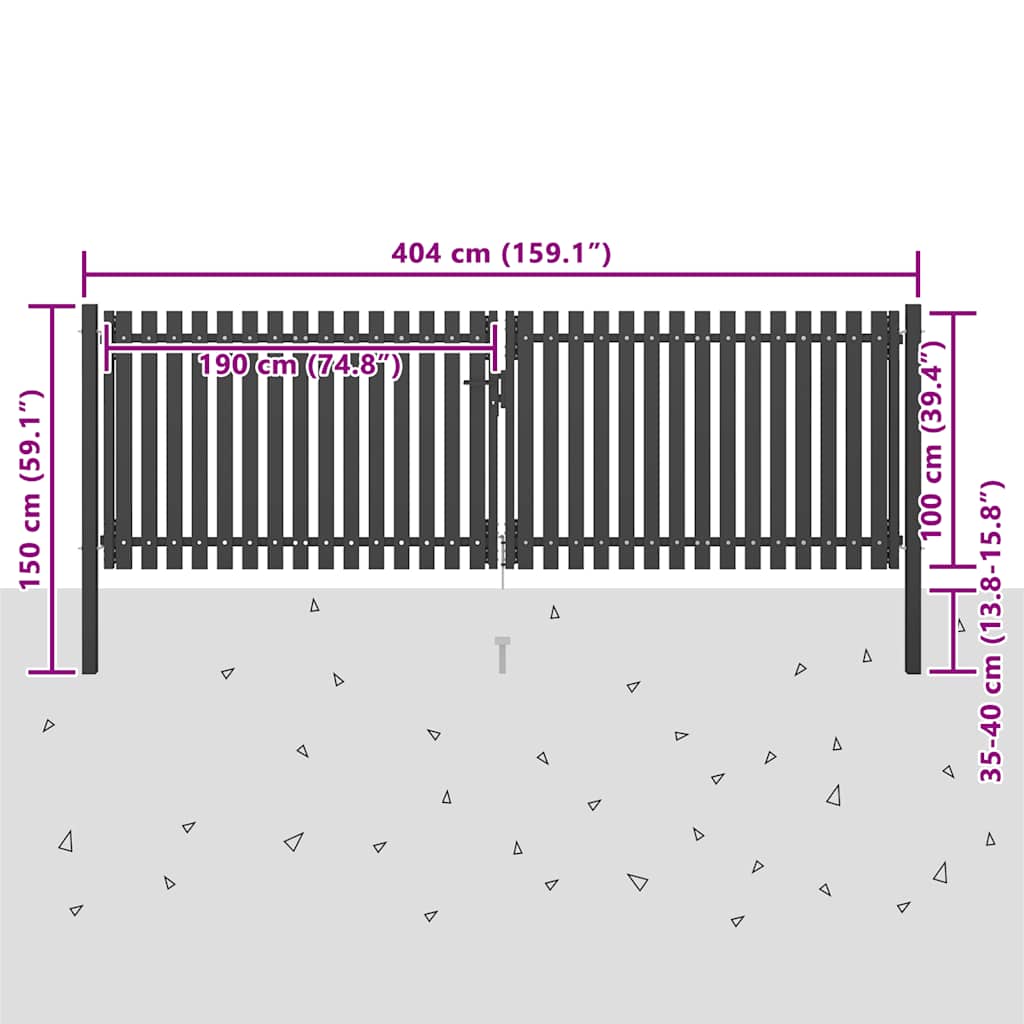 Garden Fence Gate Steel 400x100 cm Anthracite