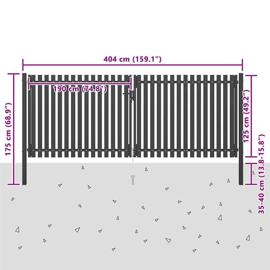 Garden Fence Gate Steel 400x125 cm Anthracite