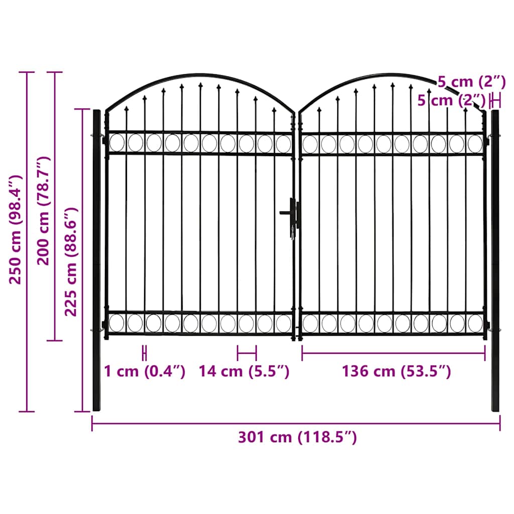 Fence Gate "ASSEN" Double Door with Arched Top Steel 300x200 cm