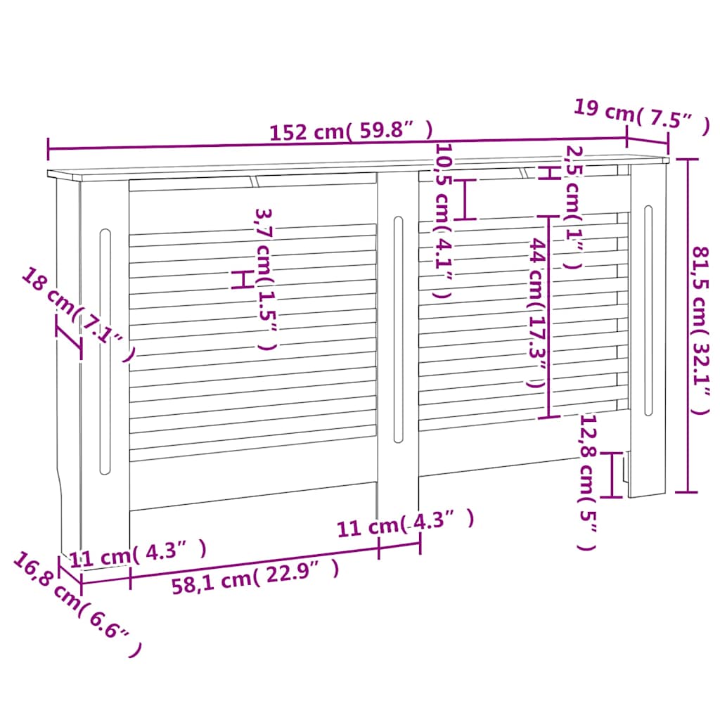 Radiator Covers 2 pcs White 152x19x81.5 cm MDF